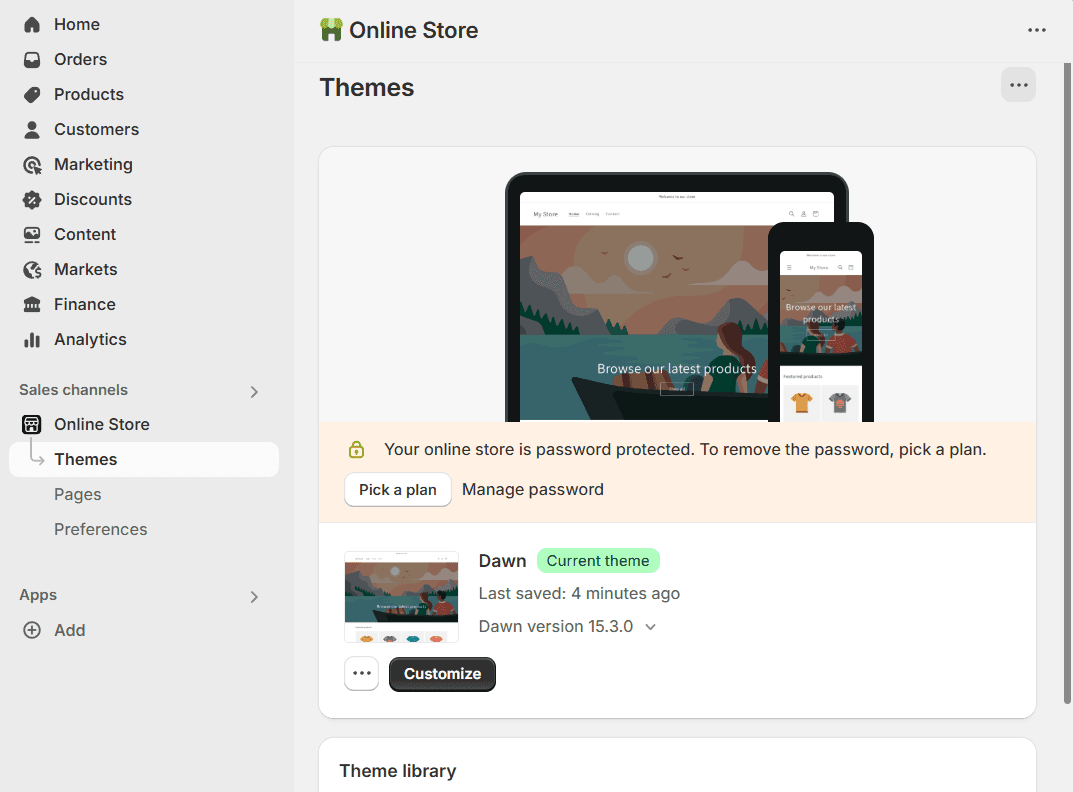 Shopify themes screen showing the ⋯ menu